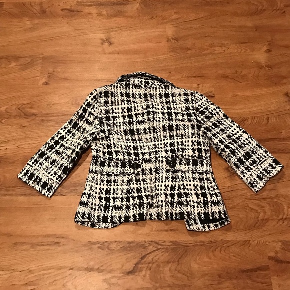 EUC BLACK & WHITE Suit Jacket Lined Classic Short Cut WAISTED Jacket Size XS - Picture 6 of 7